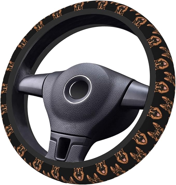 Neoprene Steering Wheel Cover German Shepherd Head Pattern Car Steering Wheel Cover Universal Fit for Most Cars