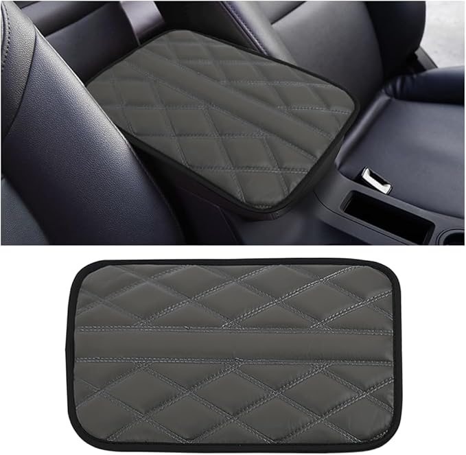 Car Center Console Cushion Pad, Leather Waterproof Vehicle Armrest Seat Box Cover, Comfortable Automotive Interior Arm Rest Protector Accessories, Universal for SUV, Sedan, Truck (Gray)