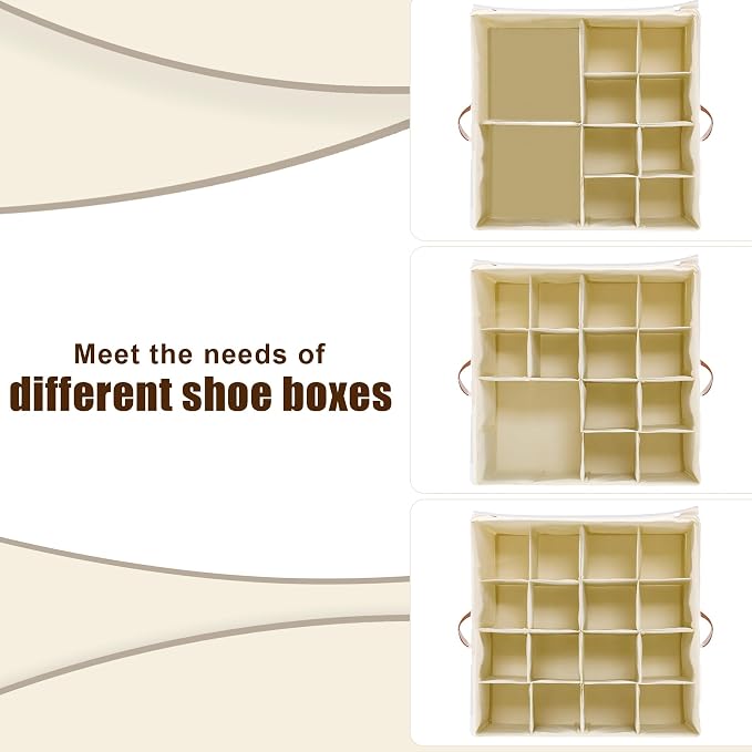 Shoe Organizer for Closet, Shoe Storage Boxes Fits up to 16 Pairs, Foldable Shoe Containers Bins Baskets with Adjustable Dividers and Clear Cover White