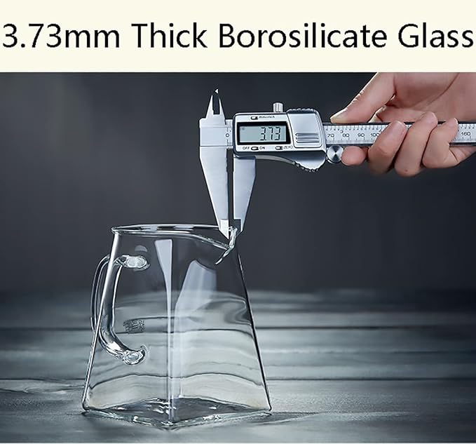 Glass Pitcher with Handle, Milk and Cream Pitcher Cup Jug, Heat Resistant Borosilicate Glass Creamer for Coffee Tea or Maple Syrup Serving, Stovetop & Microwave Safe (12oz/ 350ML)