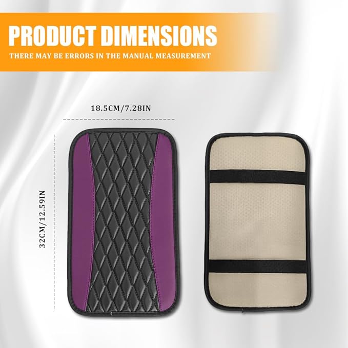 Car Center Console Cover, Leather Waterproof Armrest Seat Box Cushion Pad, Universal Decor Protector Mat, Comfortable Car Decor Accessories Fit for Most Cars, Vehicles, SUVs(Purple)