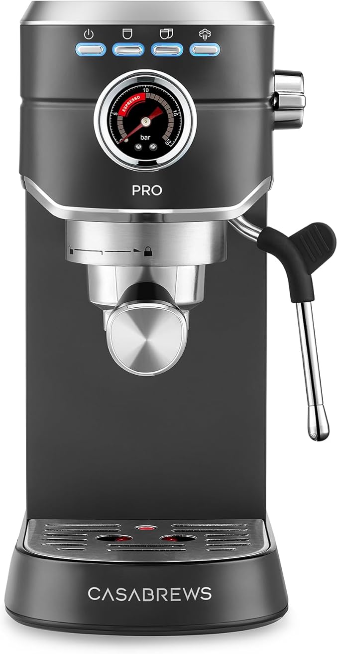 CASABREWS 5418 PRO Espresso Machine 20 Bar, Stainless Steel Espresso Maker with Milk Frother, Compact Cappuccino Machine for Home, Espresso Coffee Machine, Gift for Mom, Gift for Family, Black