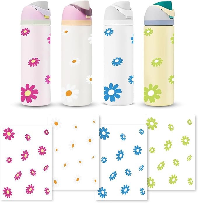 4PCS Daisy Stickers for Owala Water Bottle, Stickers Waterproof Compatible with Urban Outfitters Owala Bottles, Tumbler Cup Accessories Decal Decorate
