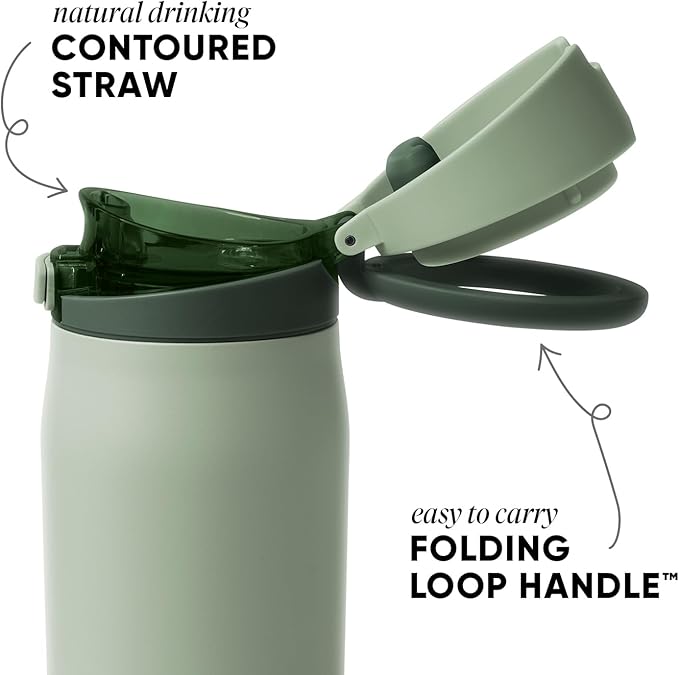 Simple Modern Mesa Loop Water Bottle with Covered Straw and Handle | 30oz Cup Holder Friendly Insulated Stainless Steel Bottles for Travel, Sports and School | Eucalyptus Mix