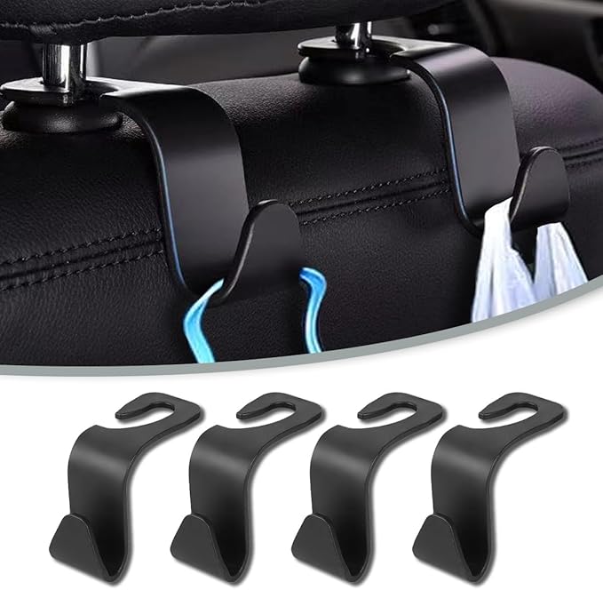 4PCS Car Seat Headrest Hooks, Auto Back Seat Hanger Holder, Durable Stylish Vehicle Organizer Universal Car Interior Accessories, Storage Hooks for Purses, Bags, Clothes, Hats