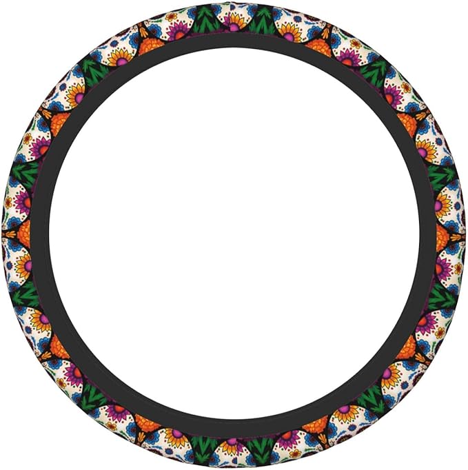 Neoprene Steering Wheel Cover Colorful-Skull Car Steering Wheel Cover Universal Fit for Most Cars