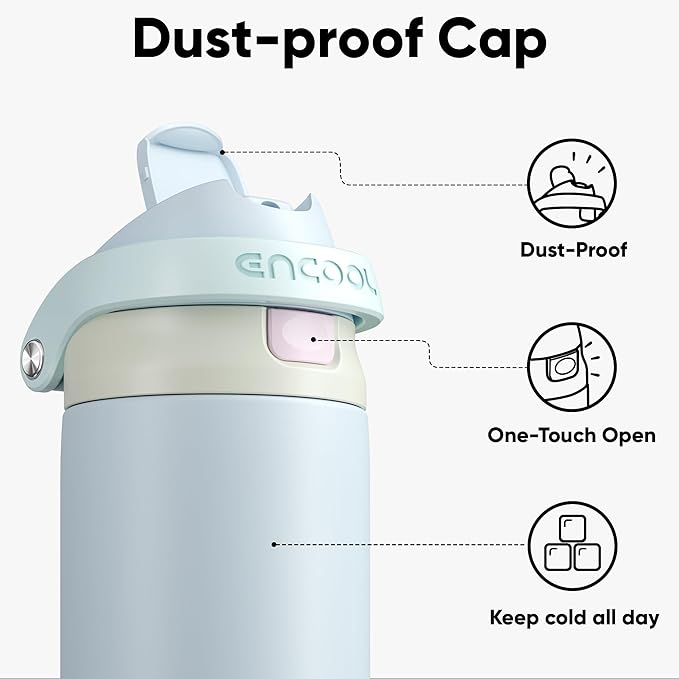 ENCOOL Leakproof Insulated Water Bottle with Straw Dual-Sip Water Bottle Bag-Safe Design for Work, Commute & Gym – Keeps Drinks Cold All Day, 32 oz, Powder Blue