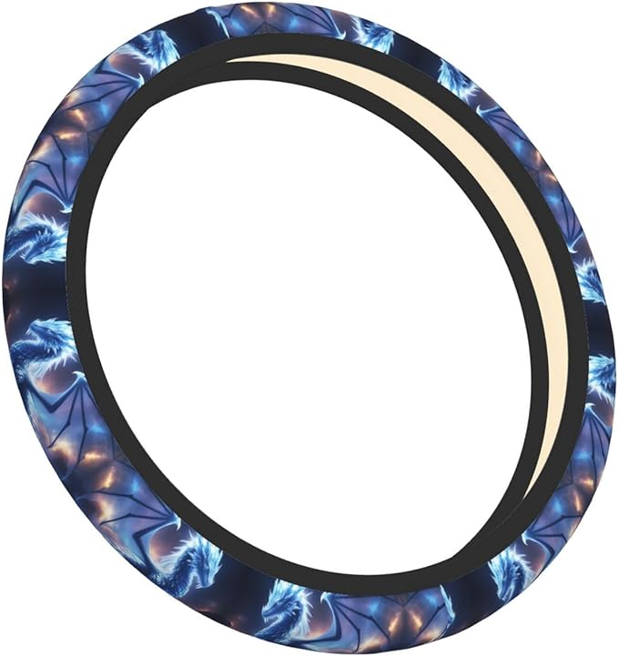 Cool Dragon Blue Car Steering Wheel Cover, 15 Inch Steering Wheel Cover Stylish Decor for Most Cars