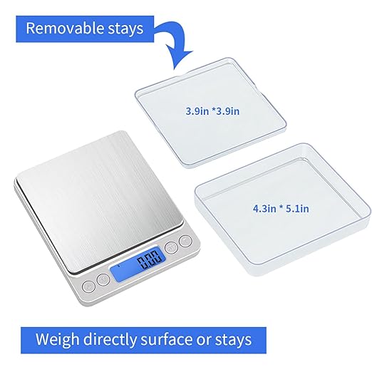 Digital Kitchen Scale, 500g/0.01g Gram Scale,Cooking Food Scale Digital Weight Grams and OZ with LCD Display, Digital Jewelry Coffee Scale with 2 Trays,Auto Off, Tare，Stainless Steel