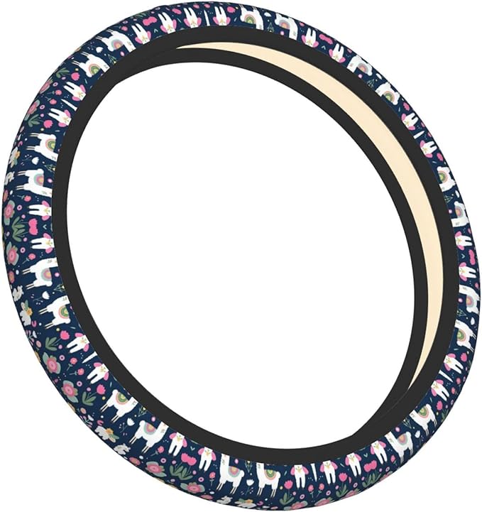 Alpaca-Llama Flower Universal Fit Steering Wheel Cover for Car, Truck, and SUV, Durable Steering Wheel Protection