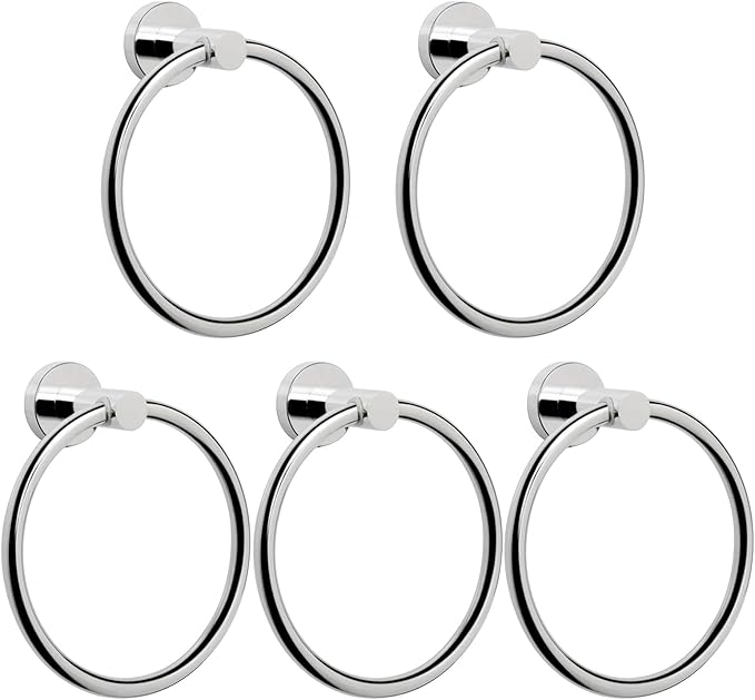 NearMoon Bath Towel Ring, Bathroom Hardware Accessories-Thicken Stainless Steel Hand Towel Holder for Bathroom, Modern Round Towel Hanger Wall Mounted (Chrome, 5 Pack)
