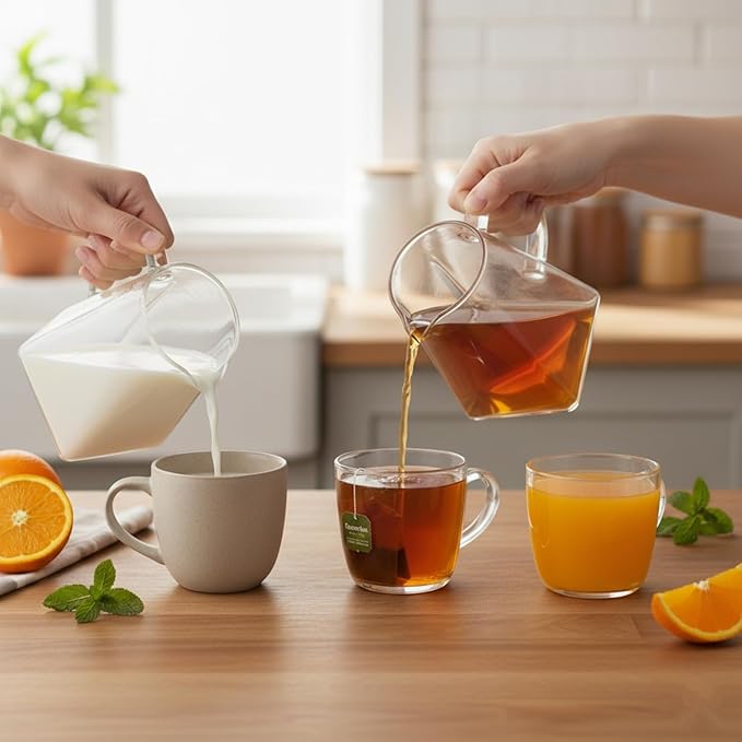 I-MART Small Glass Pitcher 12 Ounce Clear Creamer Pitcher for Coffee and Tea, Heat Resistant Glass Jug for Milk Frothing, Water, Juice, and Kitchen Use