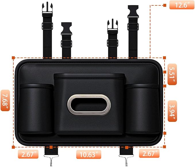 Car Headrest Backseat Organizer, Multifunctional Vehicle Seat Back Storage Box with Drink Cup Holder and Hooks, Automotive Travel Accessories, Universal for SUV, Sedan, Truck (Black)