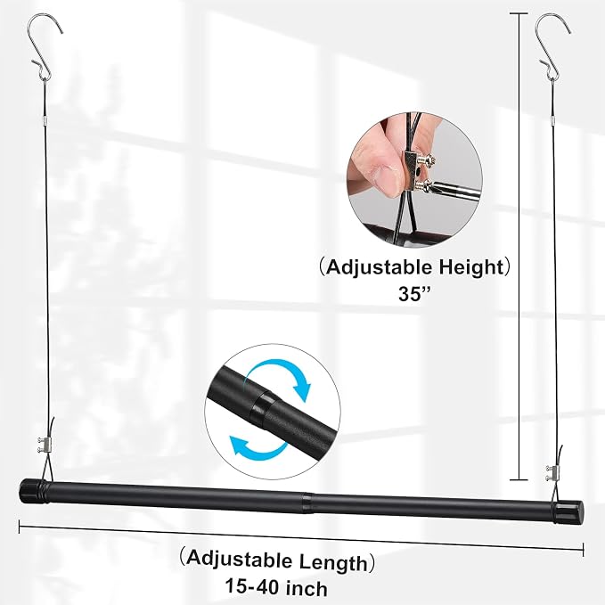 INFLATION Hanging Closet Rod 15-40 Inch Adjustable Width for Stylish Clothes Rack and Hangers, Versatile Black Tension Rod 35 Inch Height Perfect Clothing Organizer for Women, Men, Kids