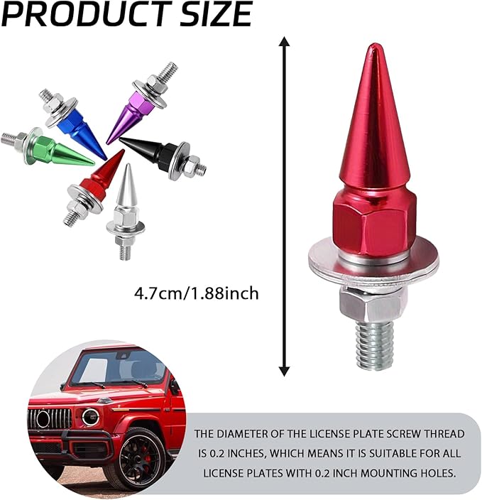 4 PCS License Plate Screws, Spike Anti Theft Motorcycle License Plate Screws Bolts Set, Aluminum Security Fasteners Kit for Car Truck Motorcycle Plate Frames, Car Decorative Accessories (Red)