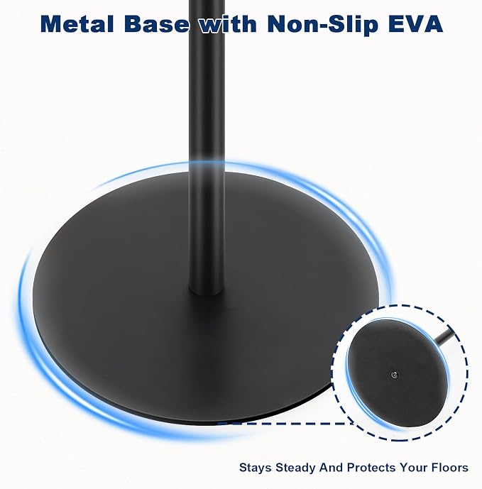 NearMoon Bath Toilet Paper Holder Stand- Modern Tissue Roll Holder Standing with Balanced Base, Rustproof Toilet Roll Holder for Bathroom/Kitchen Countertop (Matte Black, Metal Base)