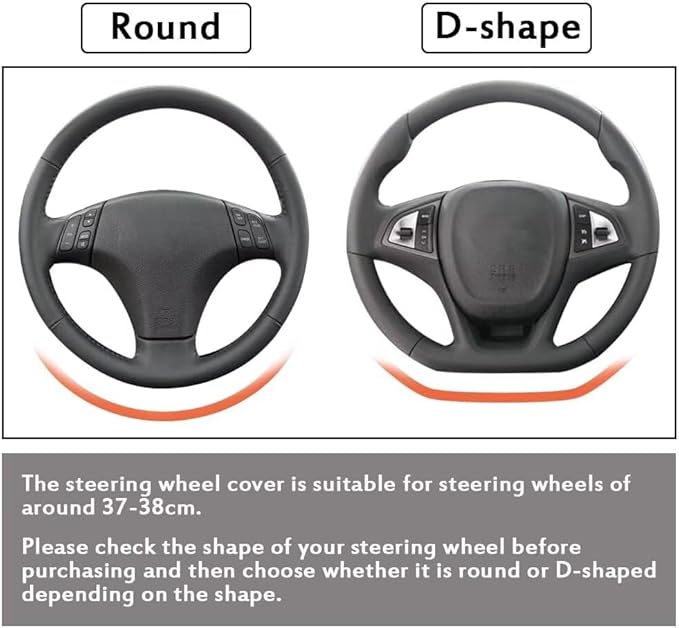 Pahajim Steering Wheel Cover Flat Bottom, D Shaped Car Steering Wheel Wrap PU Leather Anti Skid 14.5-15 Inch (37-38cm) Cubre Volantes Carros for Women Men (White)