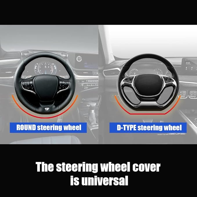 Leather Car Steering Wheel Cover, Classical Leather Automotive Steering Wheel Covers,Breathable, Non-Slip,Elastic, Universal 15 inch Steering Wheel Protector (Black)
