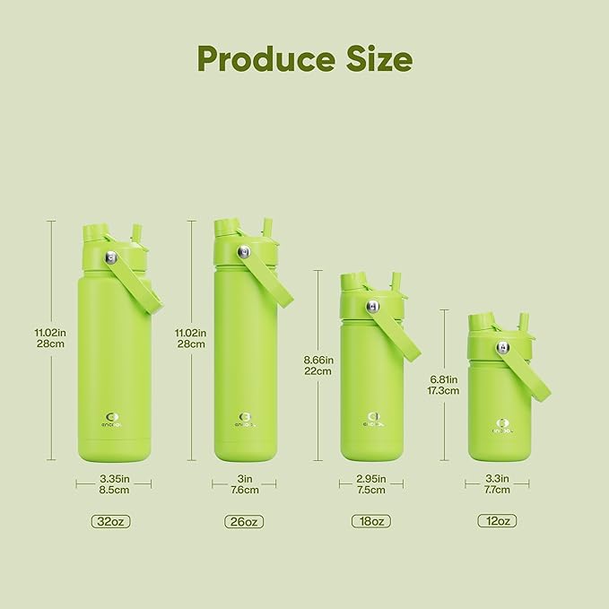 ENCOOL Insulated Water Bottle with Straw Stainless Steel Water Bottle, Leak-Proof, BPA-Free, Double Wall Vacuum Keeps Cold for 24 Hours for Sports, Travel, School (32 oz, Sharp Green)