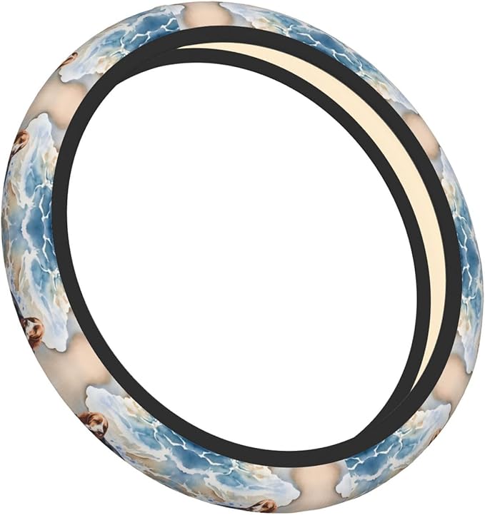 Art Basset Hound Car Steering Wheel Cover, 15 Inch Steering Wheel Cover Stylish Decor for Most Cars