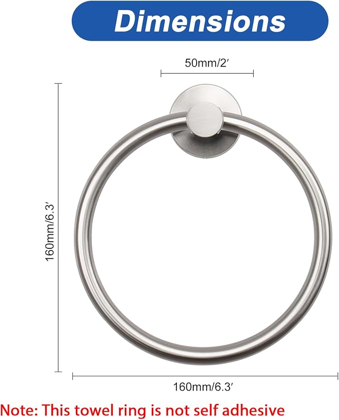 NearMoon Bath Towel Ring, Bathroom Hardware Accessories-Thicken Stainless Steel Hand Towel Holder for Bathroom, Modern Round Towel Hanger Wall Mounted (Brushed Nickel, 4 Pack)