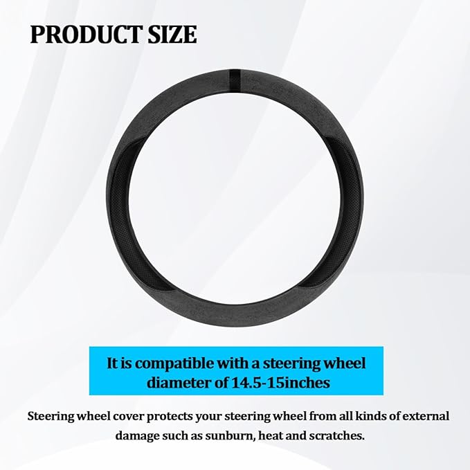 HZEL Car Steering Wheel Cover, Non-Slip Suede Leather Breathable Vehicle Steering Wheel Protector with Inner Ring, Automotive Interior Protective Accessories, Universal Fit (Carbon Black)