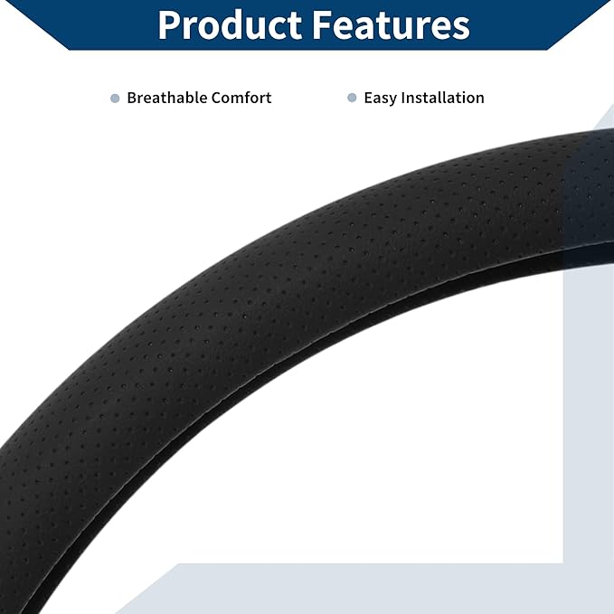 PU Artificial Leather Steering Wheel Cover ABS Car Steering Wheel Protector 14.96" Black