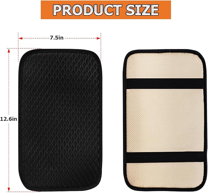 Car Center Console Cover, Anti-Slip Breathable All Seasons Automotive Mesh Armrest Box Pad Cover for Comfortable Support, Vehicle Interior Decor Universal for SUV, Truck, RV（Black）