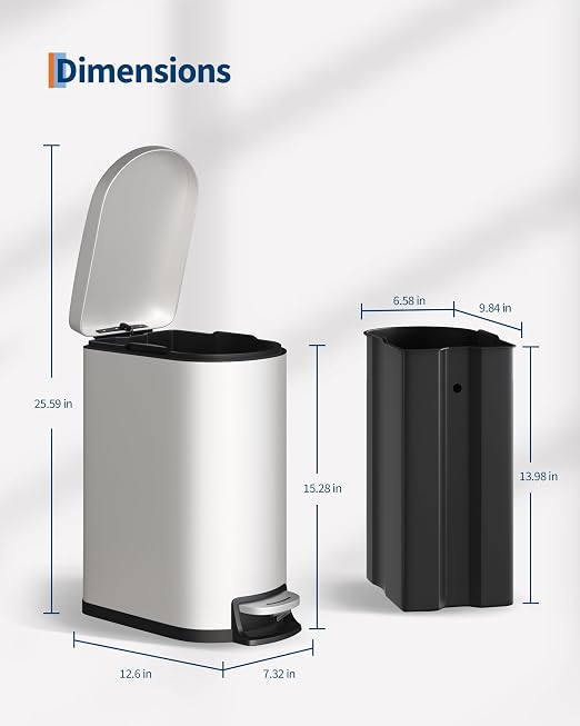 GarveeHome 13 Gal & 2.6 Gal Trash Can Combo Set, Kitchen Trash Can and Bathroom Trash Bin with Lid, Step-On Rustproof Garbage Bin with Inner Bucket, White