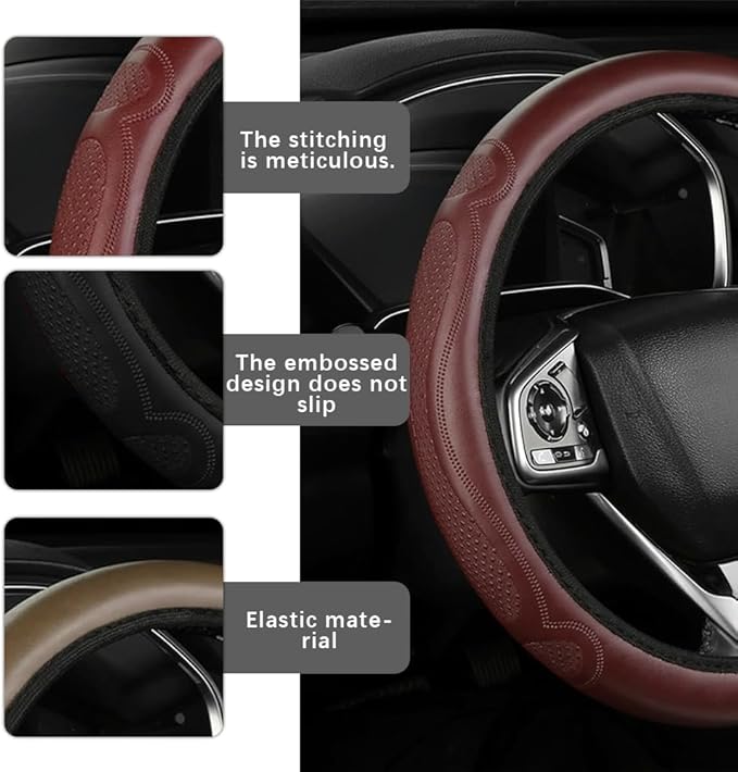 Car Steering Wheel Cover, Steering Wheel Accessories, Breathable Microfiber Leather Auto Wheels Protector, Universal 15 Inch Anti-Slip Protector Car Accessories for SUV Sedan Truck (Wine Red)