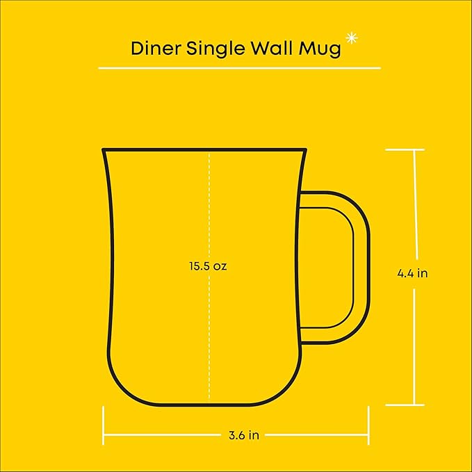 JoyJolt Glass Coffee Cups - 15.5oz Diner Mugs Set of 6. Bar Accessories, Cafe Style Clear Mug, Cappuccino, Latte, Tea Cup, Large Espresso Glasses
