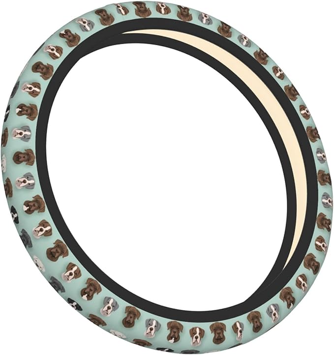 Neoprene Steering Wheel Cover Pit-Bulls Heads Pattern Car Steering Wheel Cover Universal Fit for Most Cars