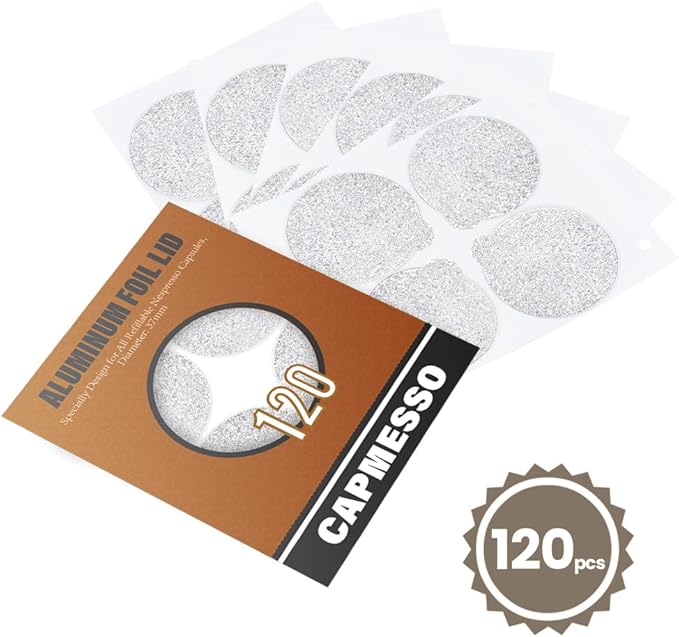 CAPMESSO Espresso Foils -Coffee Pod Seal Lids to Reusable Nespresso Capsules Refillable Pods Compatible with Nespresso Original Line Machines 120PCS/Package
