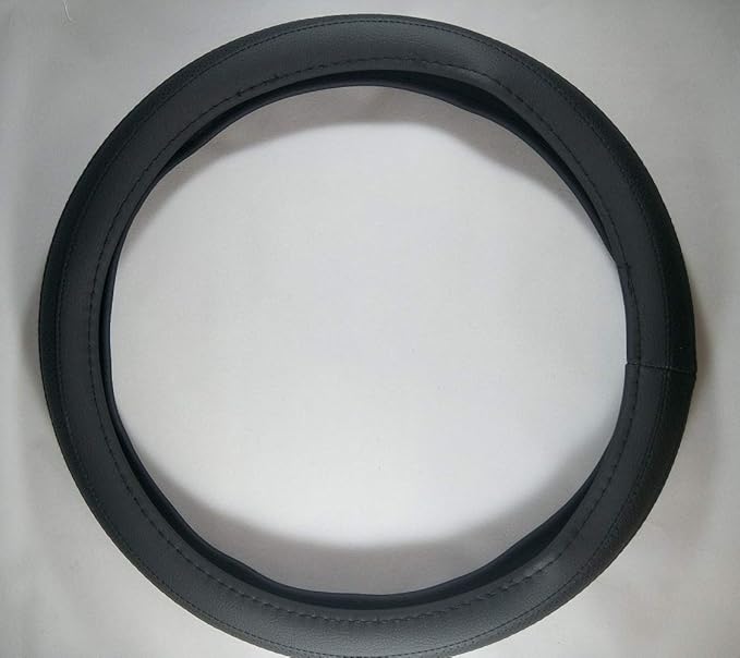 Jdragon Full Black PU Leather Great Comfort Slip-On Steering Wheel Cover 14.25-15" Diameter