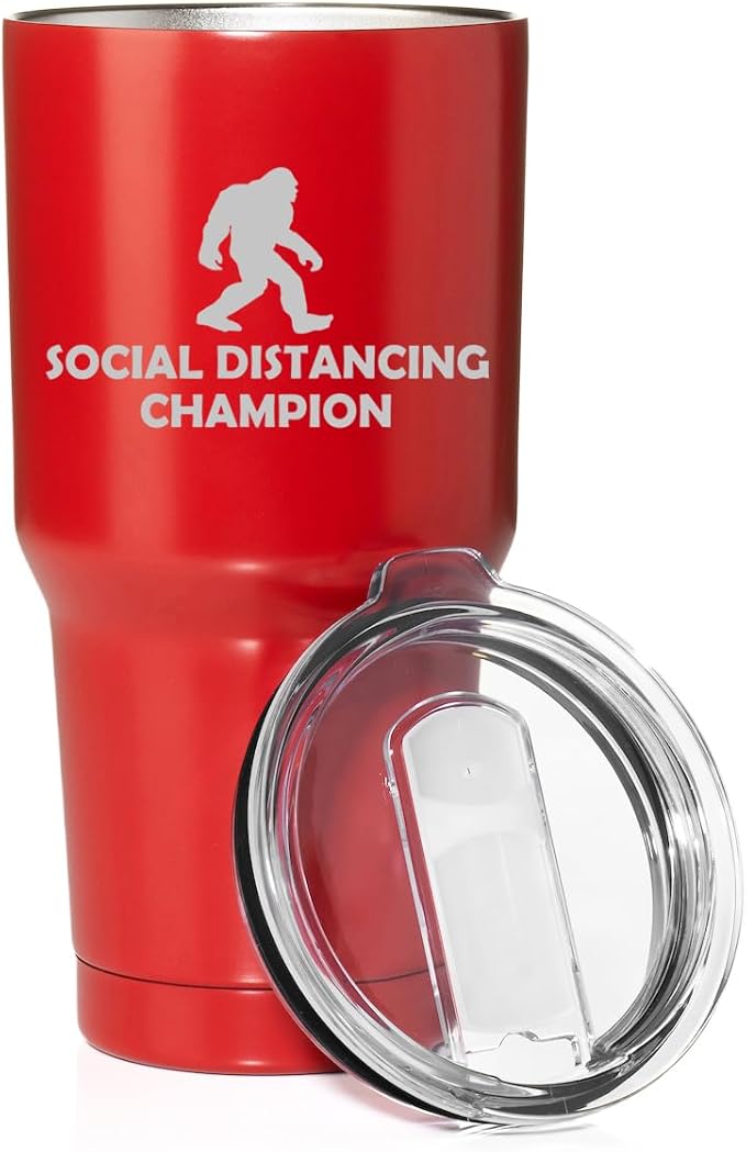 Smooth Body Tumbler Stainless Steel Vacuum Insulated Travel Mug Cup Gift Social Distancing Champion Bigfoot Sasquatch (Red, 30 oz)