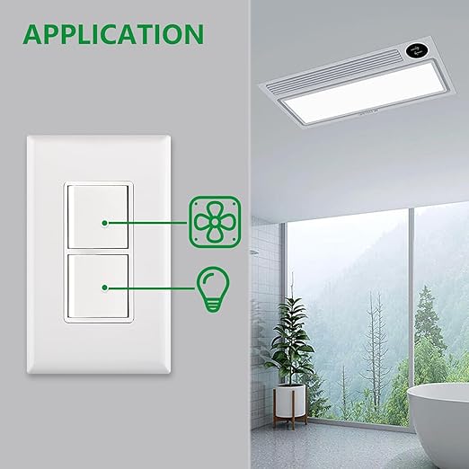 Wengart Rocker Combination Decorator Switch, 15A 120V, Dual 2-in-1 Space-Saving Light Switch with Screwless Wall Plate, Single Pole, UL Listed, White