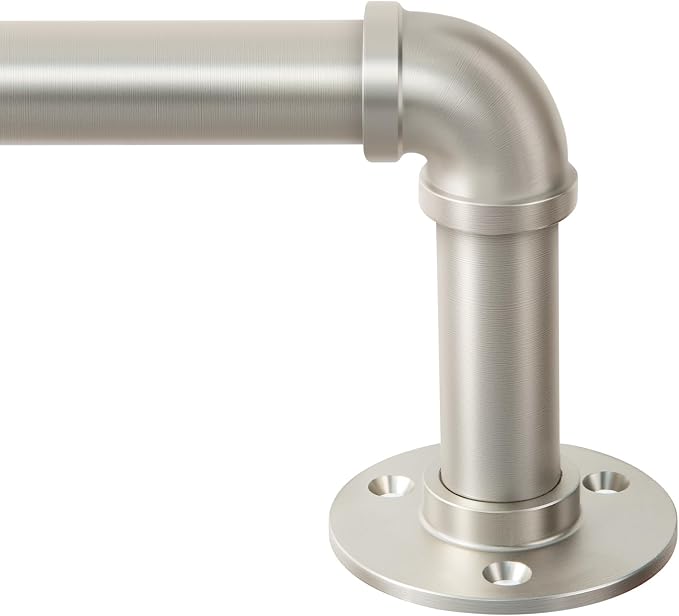 Zeerobee Curtain Rods for Windows 32 to 72, 1 Inch Industrial Wrap Around Brushed Nickel Curtain Rod, Indoor/Outdoor Room Divider Adjustable Drapery Pole, 32"-72"