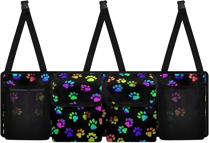 Rainbow Dog Paw Print Auto Hanging Seat Back Storage Waterproof Car Organization Women,Space Saving Expert