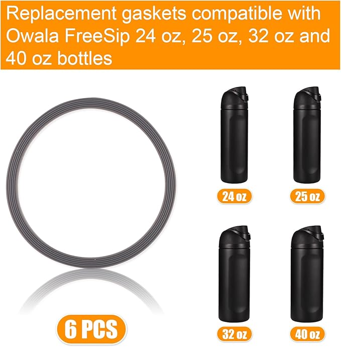 6pcs Water Bottle Sealing Ring Replacement for Owala FreeSip, Silicone Lid Seal O Ring for Owala Water Bottle 24/25/32/40 oz, Rubber Lid Gasket Replacement Bottle Accessories for Owala (Gray)