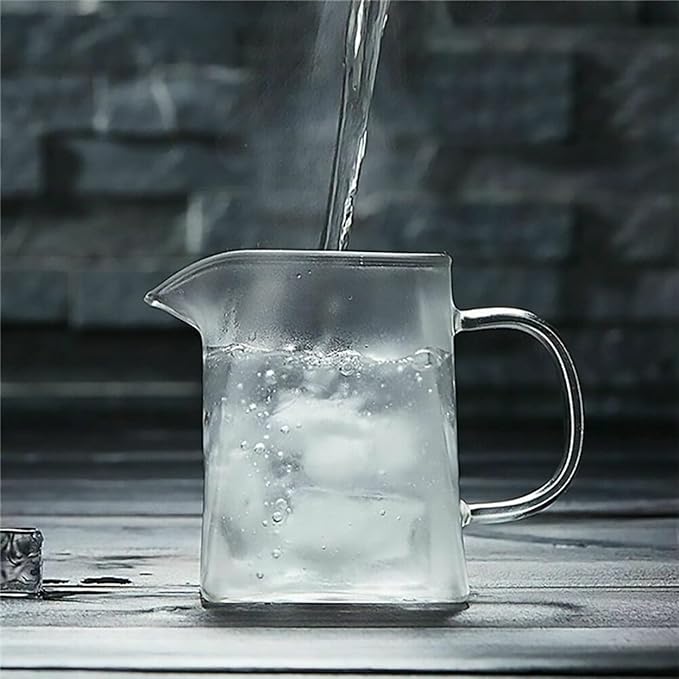 Glass Pitcher with Handle, Milk and Cream Pitcher Cup Jug, Heat Resistant Borosilicate Glass Creamer for Coffee Tea or Maple Syrup Serving, Stovetop & Microwave Safe (18oz/ 550ML)