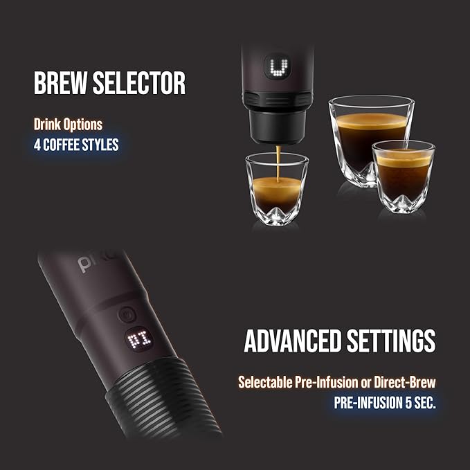 WACACO Coffee Machine Electric & Portable, With 4 Coffee Types & Fast Heat-Up, 3 * 3000mAh Battery, 20 Bar Portable Espresso Maker For Ground Coffee & NS Capsule (Tuscan Red)