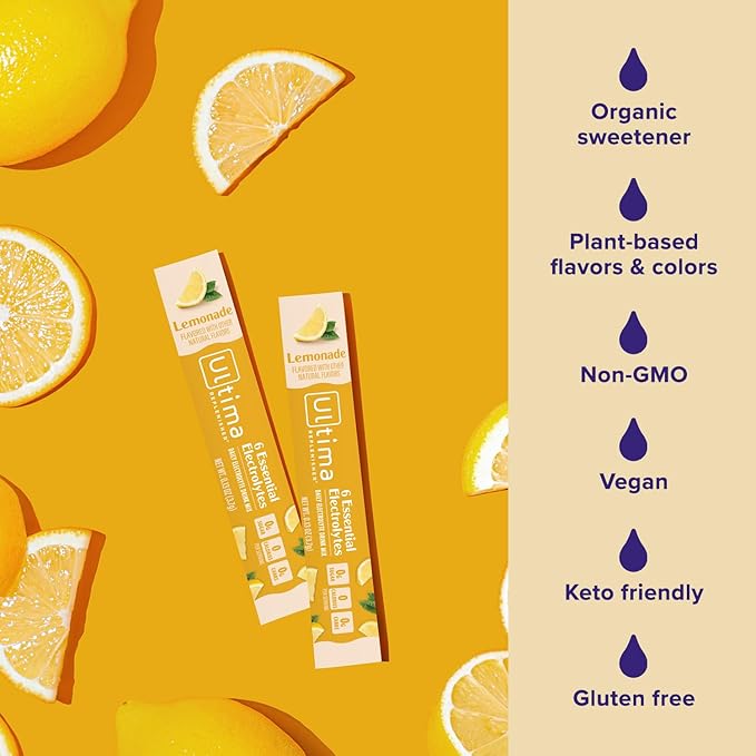 Ultima Replenisher Daily Electrolyte Powder – Lemonade, 20 Stickpacks – Zero Sugar Hydration Packets with 6 Electrolytes and Minerals – Sugar Free, Plant Based & Keto Friendly Drink Mix