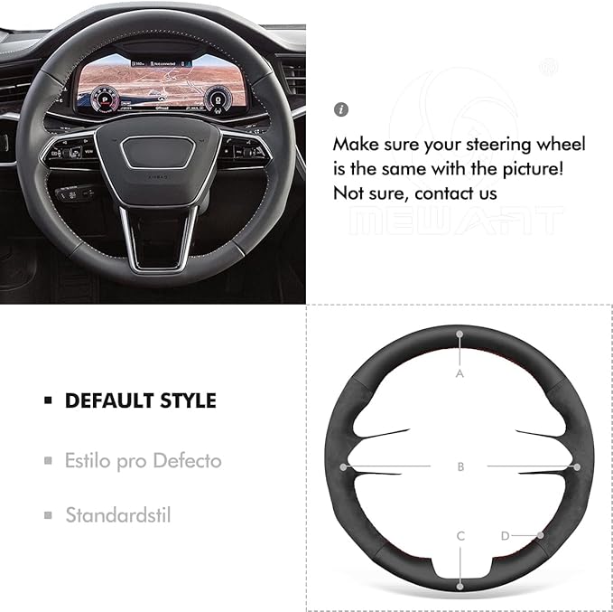 MEWANT Hand Sew Black Genuine Leather Dark Gray Athsuede Steering Wheel Wrap for Audi A6 A6 Allroad A7 RS 6 Avant RS 7