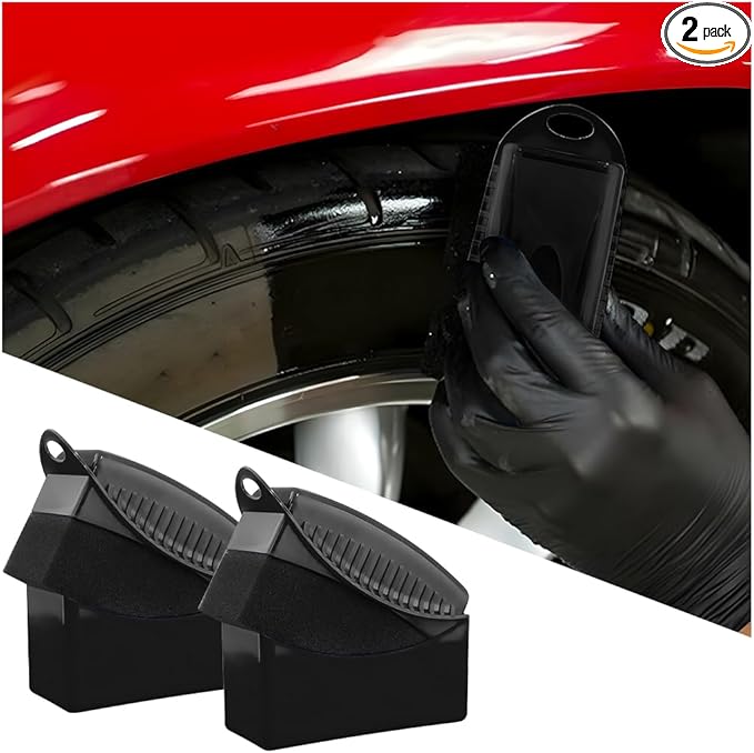 BESULEN 2 Pcs Tire Contour Dressing Applicator, Car Wheel Dressing Shine Sponge with Lid, Polishing Sponge Wax Buffing Pads for Auto, Foam Brush with Cover, Automotive Cleaning Accessories (Black)