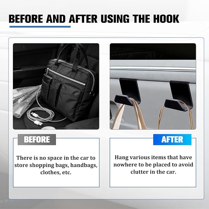 2PCS Car Co-Pilot Glovebox Hooks, Front Passenger Seat Glovebox Storage Hanger for Purse Key Umbrella Cable, Multifunctional Glove Compartment Holder Organizer Hook, Universal Fit (Black)