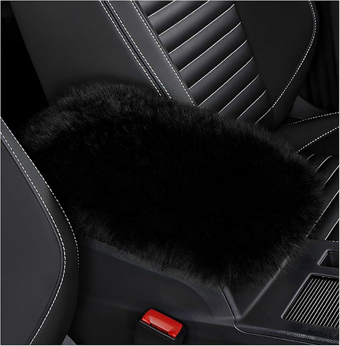 Furry Car Center Console Cover Pad, 11.8"×7.9" Auto Fluffy Plush Center Armrest Protective Cover, Comfortable Fuzzy Armrest Seat Box Protector Cushion for Cars Trucks SUVs (Black)