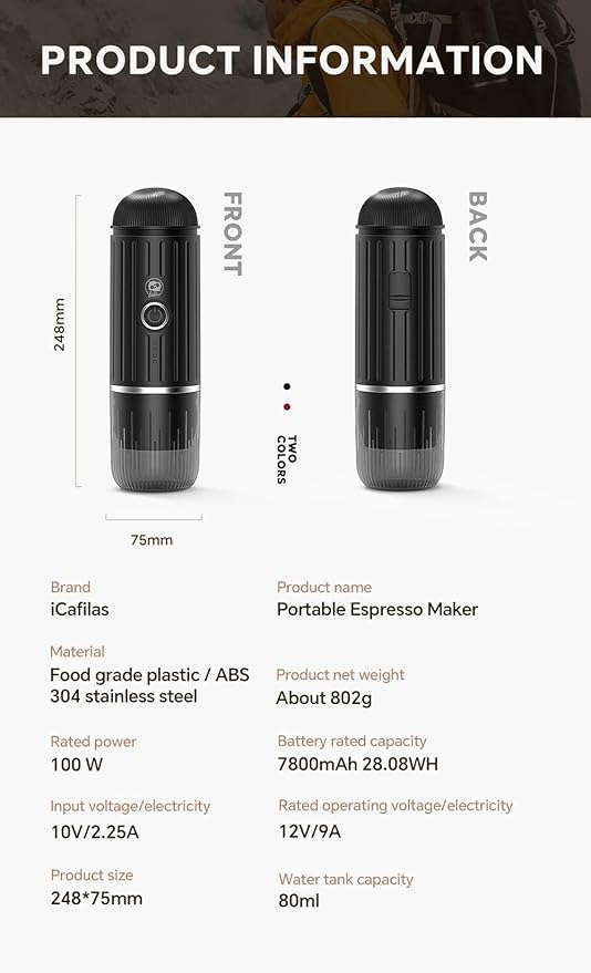 Portable Electric Espresso Coffee Maker Electric Coffee Machine Compatible with NS Capsules and Coffee grounds for Camping, Travel, Home【Heating version】