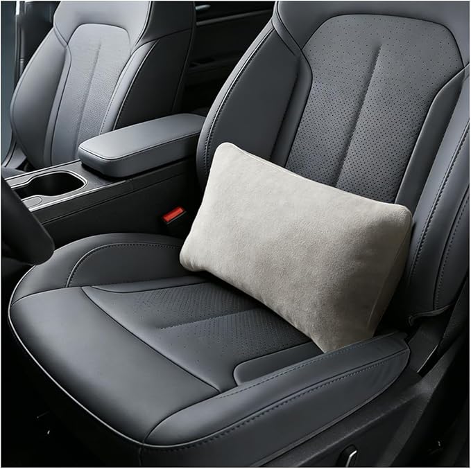 Car Lumbar Support Pillow, Suede Leather Vehicle Driving Seat Lumbar Support Pillow for Lower Back Pain Relief, Automotive Interior Back Cushion Pad, Universal for SUV Sedan Truck (Beige)