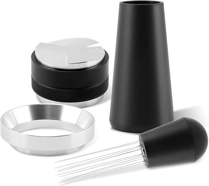 51mm Espresso Accessories Kit, 2-in-1 Coffee Distributor and Tamper Leveler, WDT Tool and Dosing Funnel Set Fits 51 mm Espresso Machines and Portafilters(SIZE:51mm)