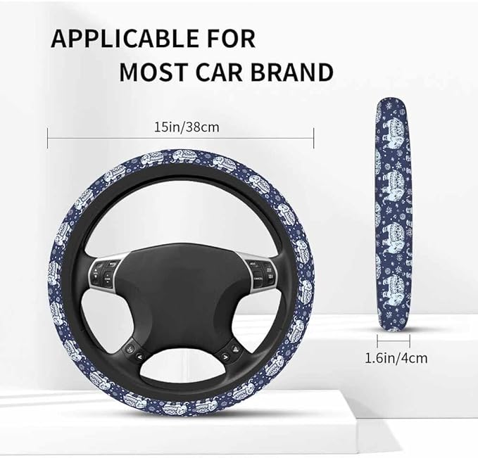 Elephant Car Steering Wheel Cover Ethnic Indian Background in Retro Colors Steering Wheel Cover Car Decor Suitable for Most Vehicles Including Trucks and SUV